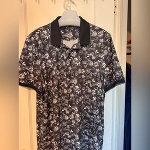 Men’s G Fore XL Black/White Floral Turquoise Tech Golf Prep Performance Jersey